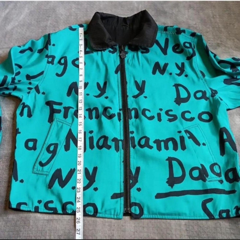 Vintage Reversible Teal Graphic Print City Jacket, L.A. N.Y. Miami San Francisco - Picture 6 of 7